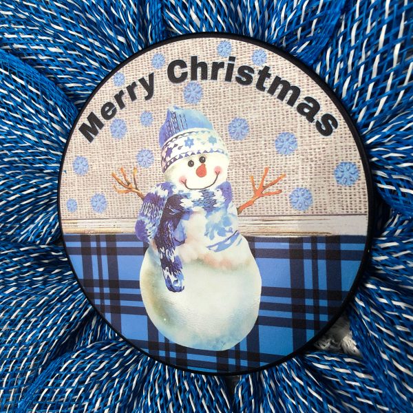 Blue and White Petals with Merry Christmas and Snowman Center - Image 2