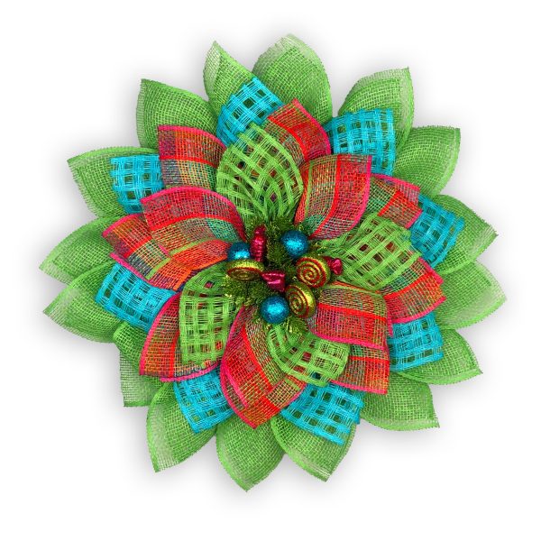 Vibrant Lime Green, Turquoise and Plaid Petals with Matching Brightly Colored Ornaments