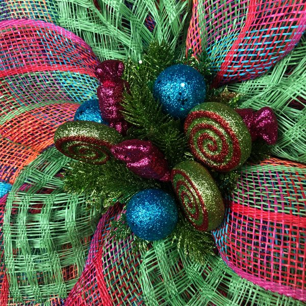 Vibrant Lime Green, Turquoise and Plaid Petals with Matching Brightly Colored Ornaments - Image 2