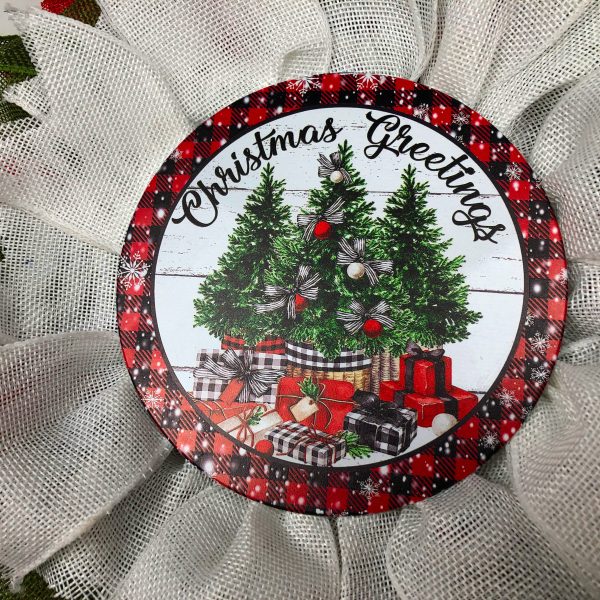 14” Diameter Burlap Ribbon Style with “Christmas Greetings” Center - Image 2