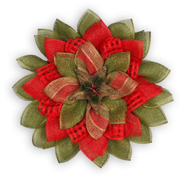 Olive Green, Red and Coordinating Plaid Burlap with Jute Covered Star with Evergreen Accent