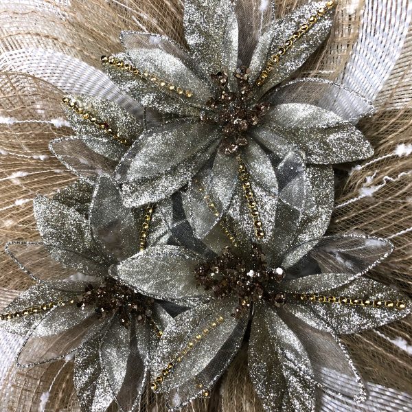 Mesh and Burlap Combination Petals with Metallic Poinsettia Center - Image 2