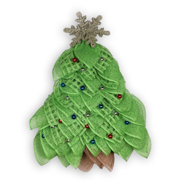 Bright Green Burlap Petals with Silver Star Topper and Miniature Multicolored Ornaments