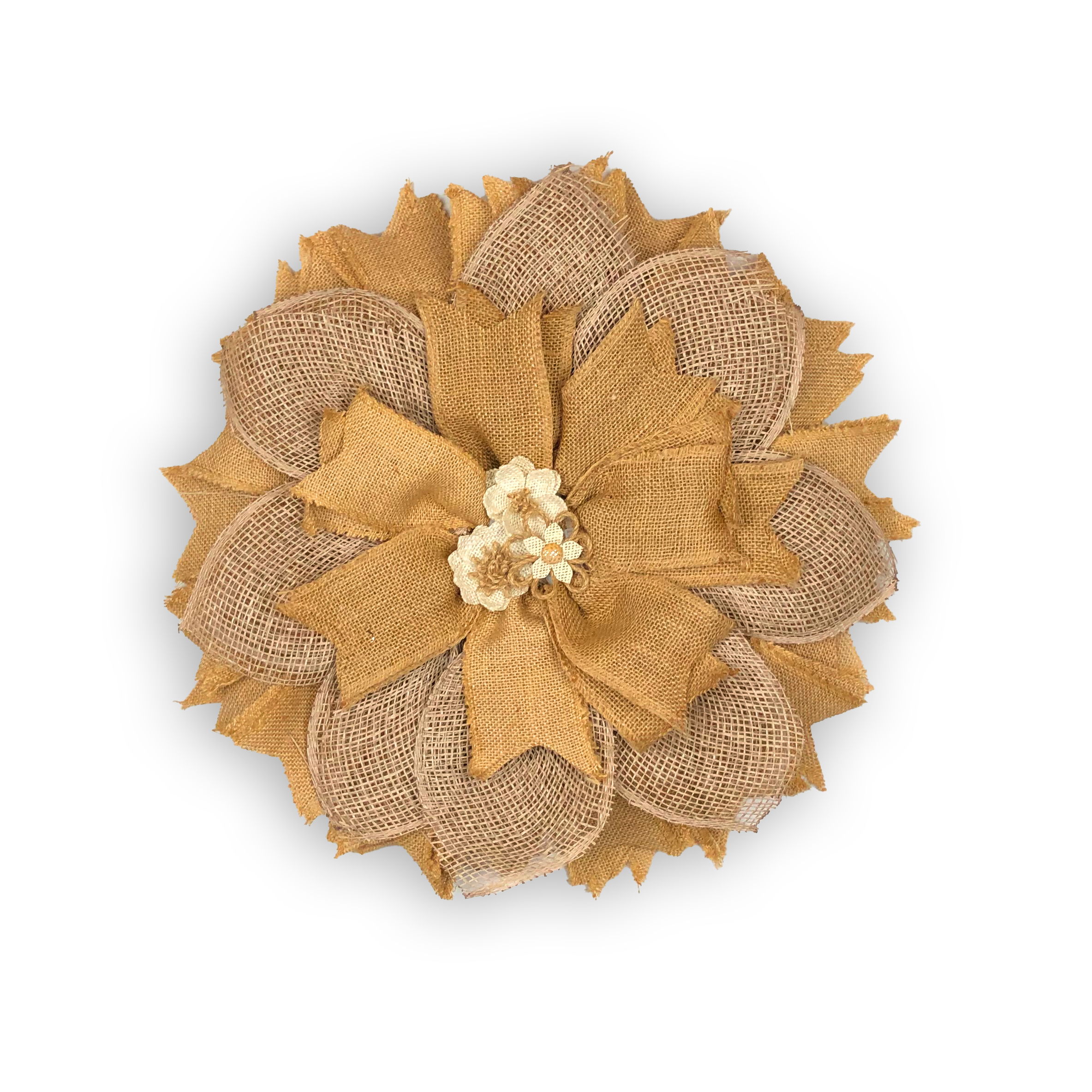 Beige and Wheat Colored Burlap Ribbons and Petals with Burlap Flowered  Center