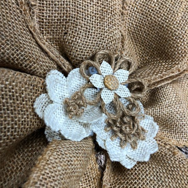 Beige and Wheat Colored Burlap Ribbons and Petals with Burlap Flowered Center - Image 2