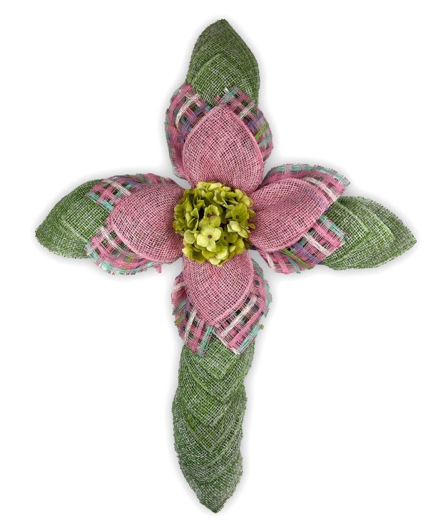 Pale Green with Light Pink and Coordinating Plaid Accent Petals - Spring Flower Center