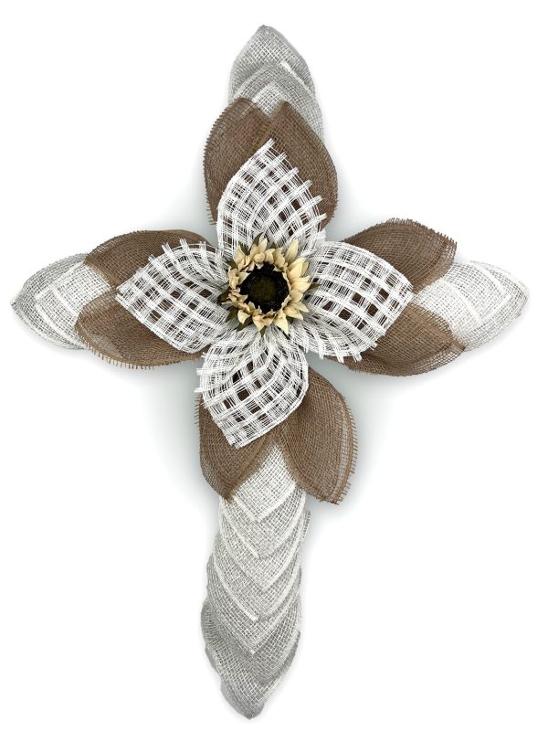 White Cross, with Beige Accent Petals - Sunflower Center