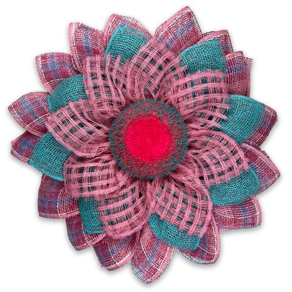 Summer Bright Pink, Turquoise and Plaid Petals, with Matching Bright Sunflower Center