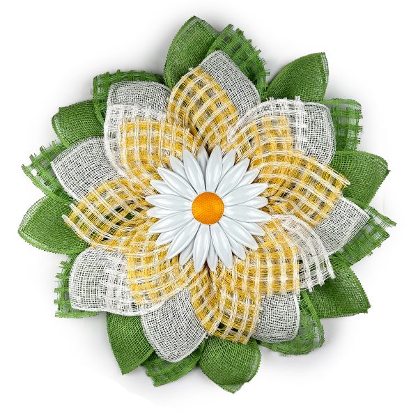 Summer Bright Lime Green and White Petals with Metal Daisy Center