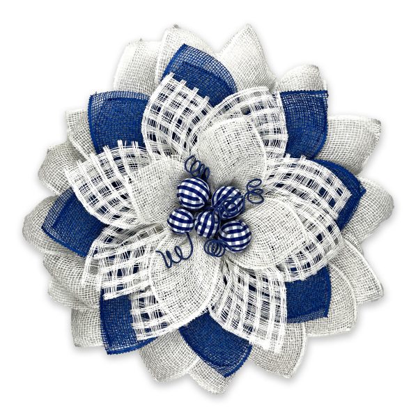 Summer Blue and White Burlap Petals, with Festive Checked Balls and Accents