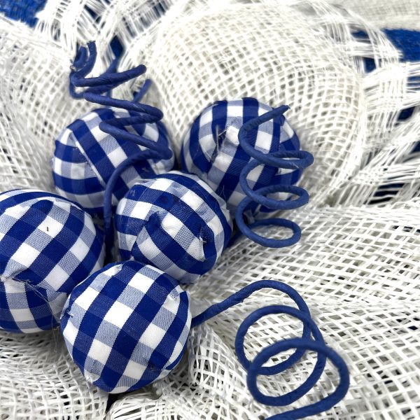 Summer Blue and White Burlap Petals, with Festive Checked Balls and Accents - Image 2