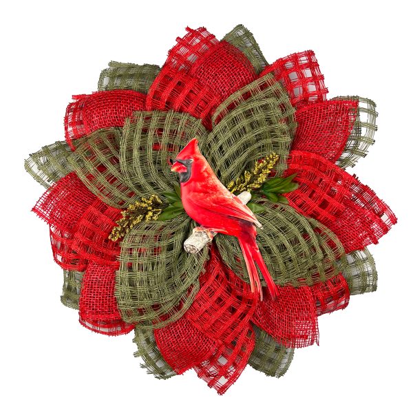 Red and Olive Green Petals, with Cardinal Center and Floral Accents