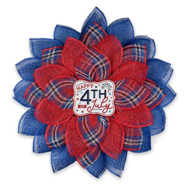 Red, Blue and Plaid Petals, with Happy 4th Metal Sign