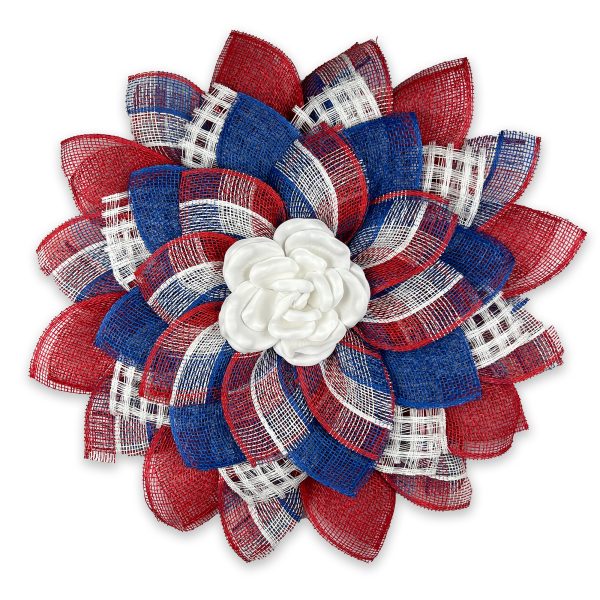 Red, White and Blue and Plaid Petals, with Synthetic White Flower Center